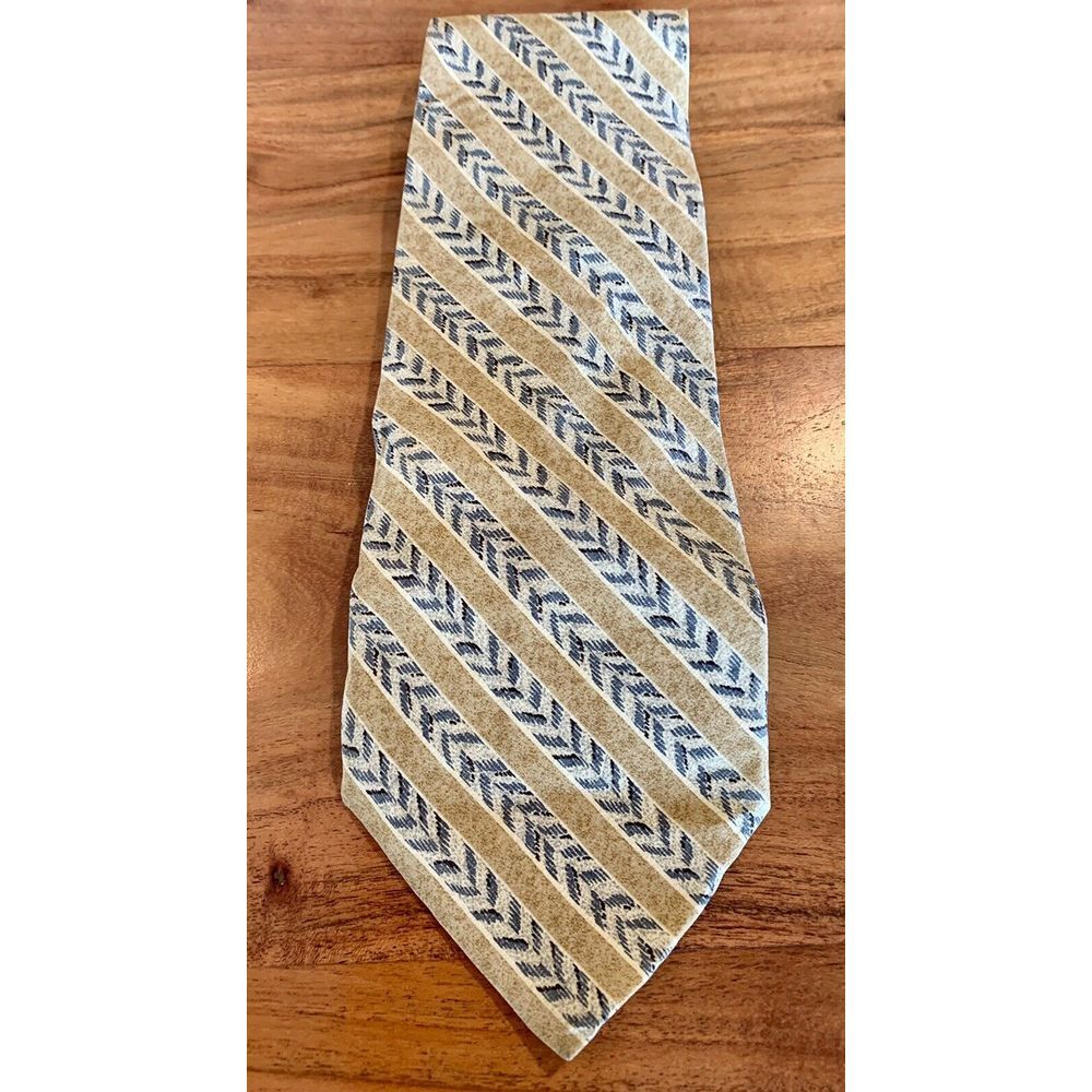 Claiborne 100% Silk Beige Striped Tie Made In USA